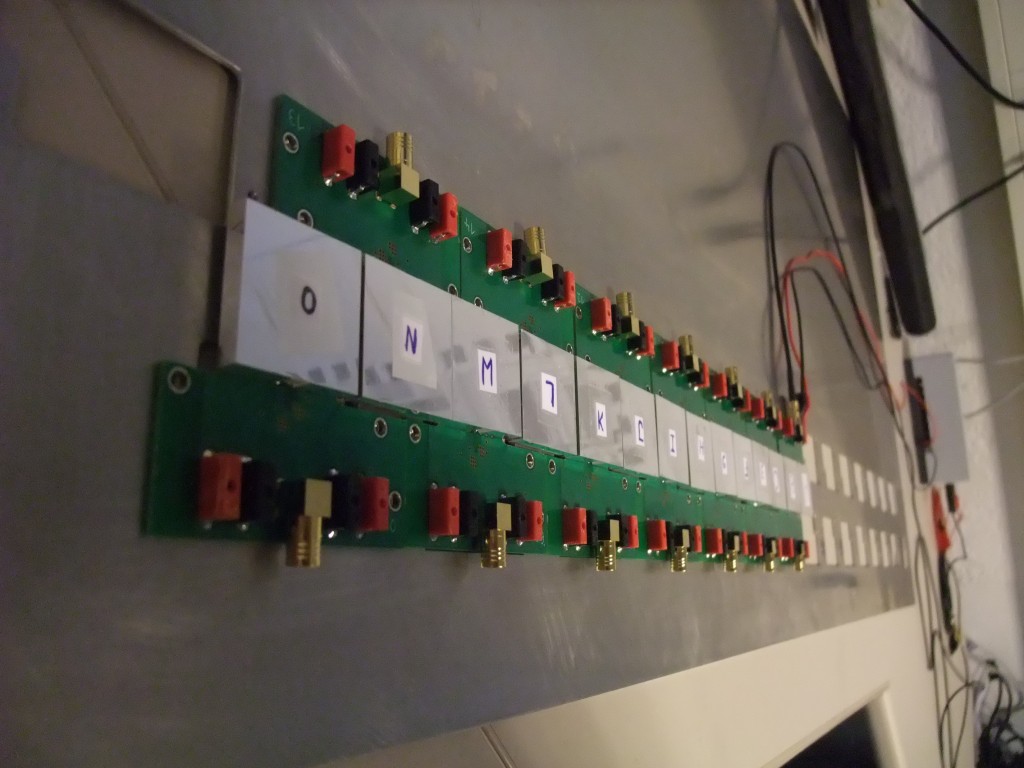 The row of scintillator tiles for the T3B experiment's timing measurements