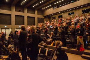 Standing ovations for Hon. Takeo Kawamura's speech by LCWS2016 participants. Image: LCWS2016 LOC